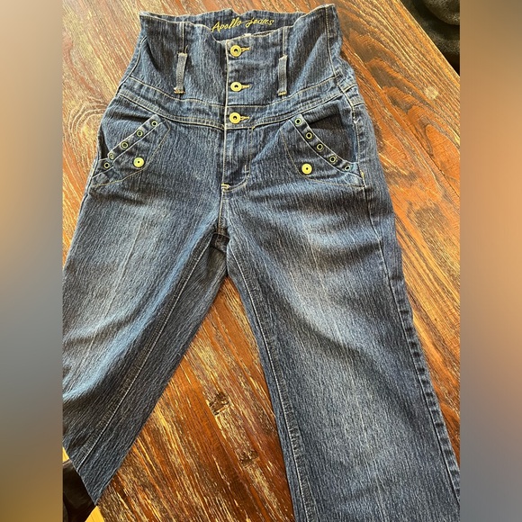 Unique extra high waisted mock jumpsuit style jean - Picture 4 of 8